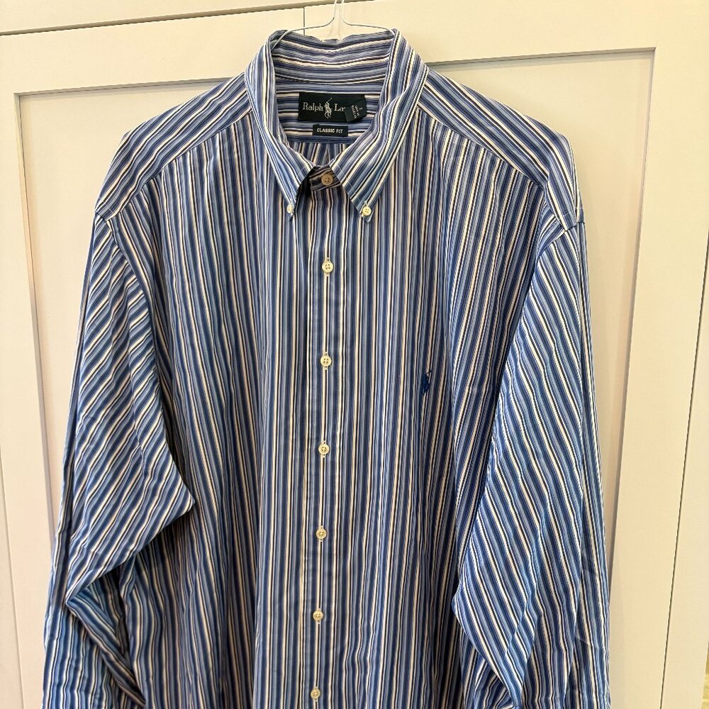 Men's Ralph Lauren  Button Down Shirt, Blue and White Stripe, Size 18/XXL